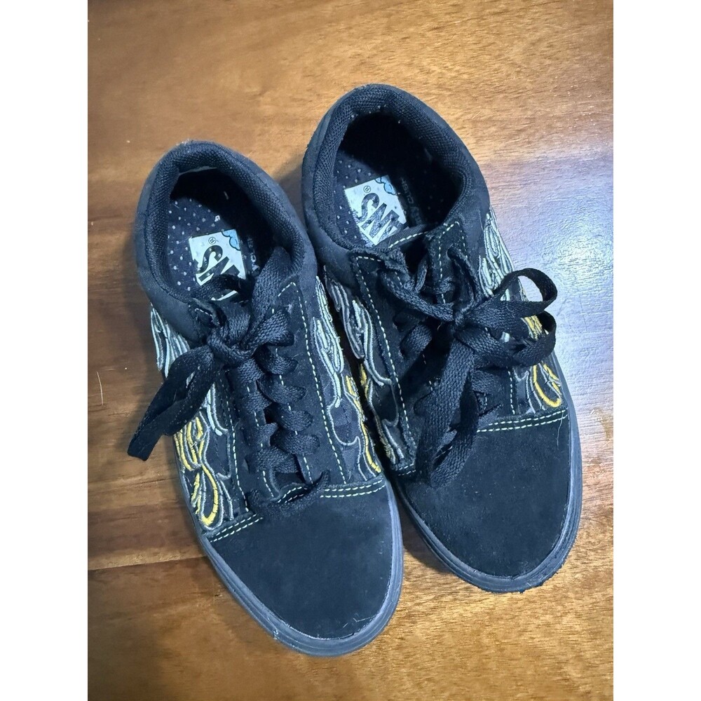 VANS Kids Shoes Size 3.5 Youth Black Flame Old Skool Style Skate Sneakers Unisex